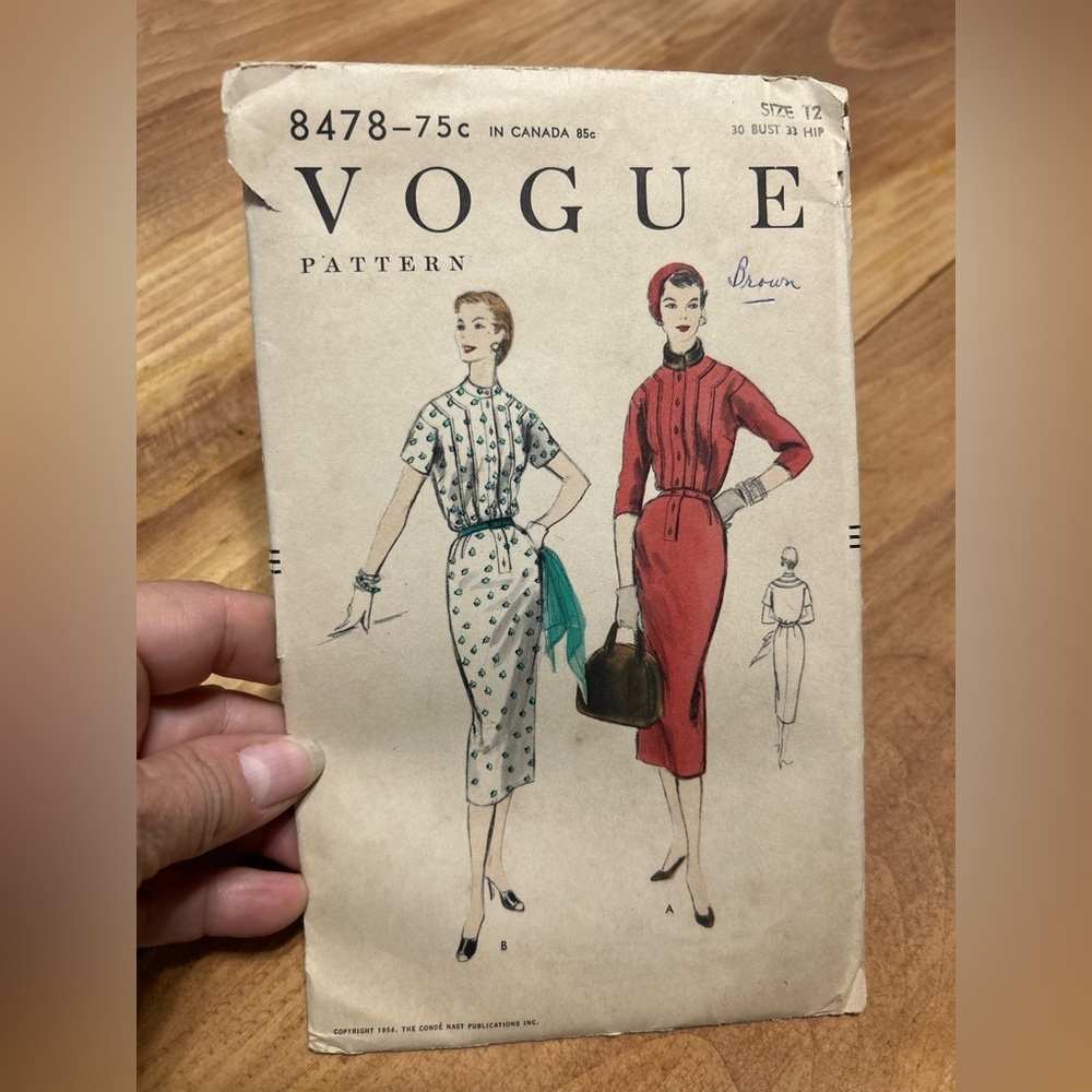 1954 Vintage Vogue Pattern Size 12